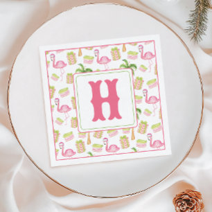 Serviette En Papier Flamant Rose Aquarelle Monogramme de Noël de Plage