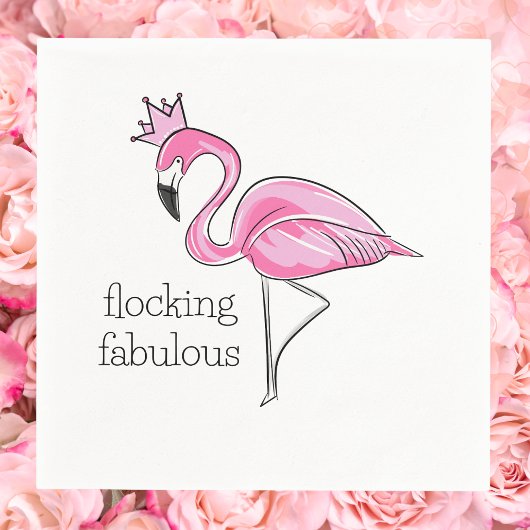 Serviette En Papier Flamant Rose avec Couronne Rose Flocking Fabuleux