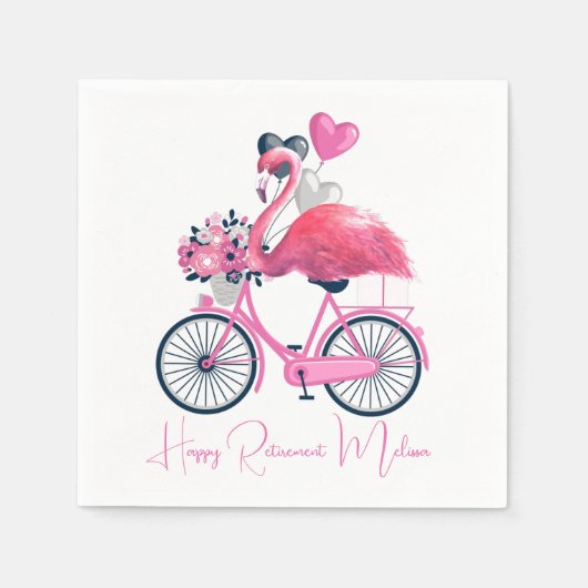 Serviette En Papier Flamant rose avec Fleurs désirs de retraite (Devant)