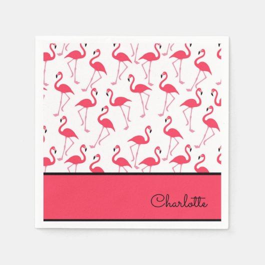 Serviette En Papier Flamant rose avec nom (Devant)