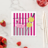 Serviette En Papier Flamant rose & Cabana Stripe Cocktail Napkin - Ros (En situation)