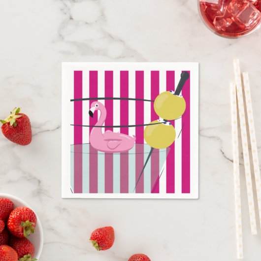 Serviette En Papier Flamant rose & Cabana Stripe Cocktail Napkin - Ros (En situation)