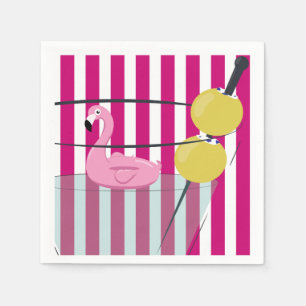 Serviette En Papier Flamant rose & Cabana Stripe Cocktail Napkin - Ros