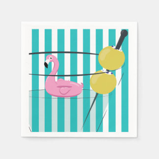 Serviette En Papier Flamant rose & Cabana Stripe Cocktail Napkin - Tur