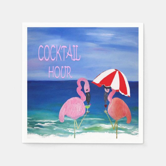 Serviette En Papier Flamant rose cocktail heure serviettes de plage. (Devant)