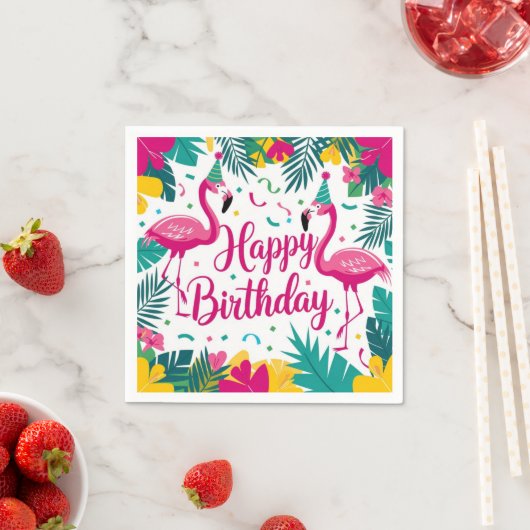 Serviette En Papier Flamant rose d'amusement tropical Design d'anniver (En situation)
