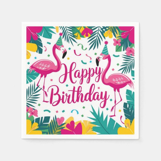 Serviette En Papier Flamant rose d'amusement tropical Design d'anniver (Devant)