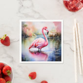 Serviette En Papier Flamant rose dans l'eau (En situation)