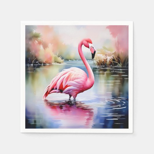 Serviette En Papier Flamant rose dans l'eau (Devant)