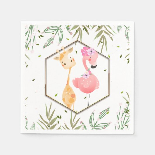 Serviette En Papier Flamant rose d'aquarelle tropicale et Baby shower (Devant)