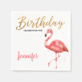 Serviette En Papier Flamant rose d'aquarelle tropicale Parties scintil (Devant)