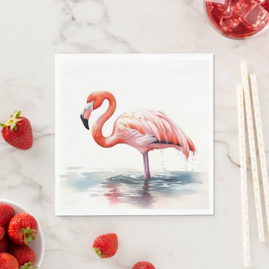 Serviette En Papier Flamant rose de fête tropicale (En situation)