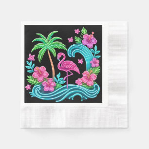 Serviette En Papier Flamant rose de néon tropical