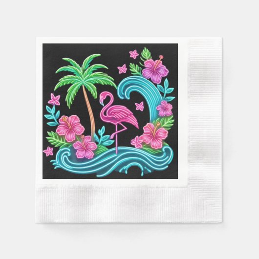 Serviette En Papier Flamant rose de néon tropical (Devant)