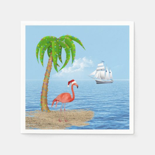 Serviette En Papier Flamant rose de Noël et palmier (Devant)