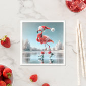 Serviette En Papier Flamant rose de Noël Patinage sur glace (En situation)