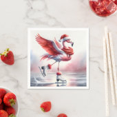 Serviette En Papier Flamant rose De Noël Sur Patins (En situation)