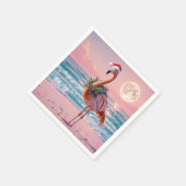 Serviette En Papier Flamant rose De Noël Sur Pink Beach (Coin)