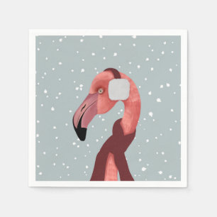 Serviette En Papier Flamant rose D'Hiver Whimsical Et Cosy Avec Écharp