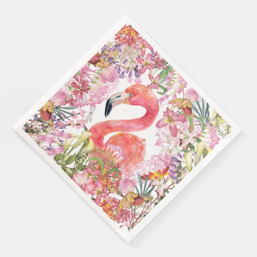 Serviette En Papier Flamant rose en Jungle Fleur - Motif d'été (Coin)