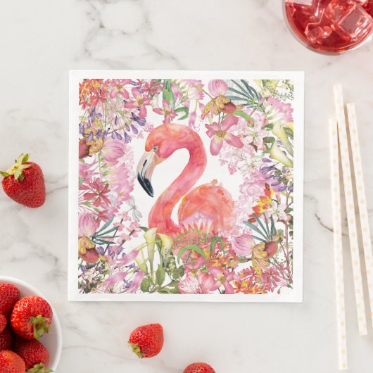 Serviette En Papier Flamant rose en Jungle Fleur - Motif d'été (En situation)