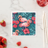 Serviette En Papier Flamant rose et aquarelle du jardin tropical (En situation)