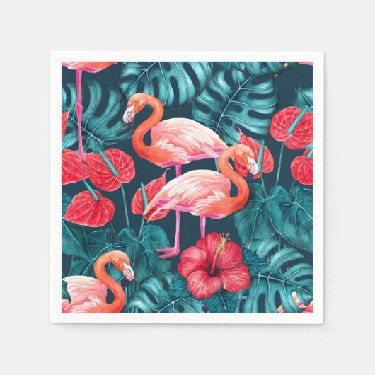 Serviette En Papier Flamant rose et aquarelle du jardin tropical (Devant)