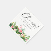 Serviette En Papier Flamant rose et fleurs tropicales Mariage d'été (Coin)