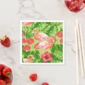 Serviette En Papier Flamant rose et plantes tropicaux (En situation)