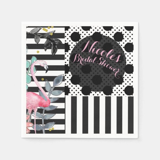 Serviette En Papier Flamant Rose Été Points Fun Funky Fête (Devant)