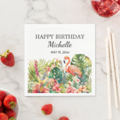 Serviette En Papier Flamant rose floral tropical Joyeux Anniversaire N (En situation)