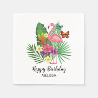 Flamant rose floral tropical papillons Anniversair