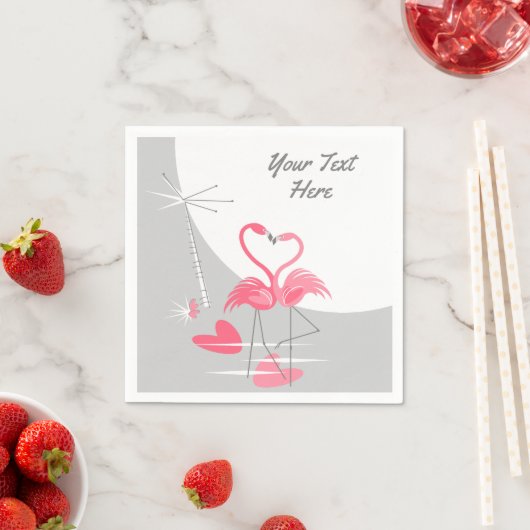 Serviette En Papier Flamant rose Love Grand Lune Texte (En situation)