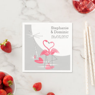 Serviette En Papier Flamant rose Love Grosse Lune Noms de dates servie