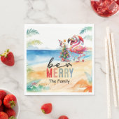 Serviette En Papier Flamant rose Noël en juillet à la plage (En situation)