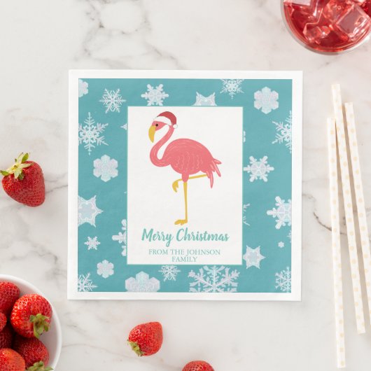 Serviette En Papier Flamant rose Noël Snowflake Blue Tropical Famille (En situation)