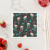 Serviette En Papier Flamant rose Oiseaux 20s Déco Ferns Motif Black Gr (En situation)