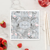 Serviette En Papier Flamant rose Orchidée Tropical Motif Grey ID868 (En situation)
