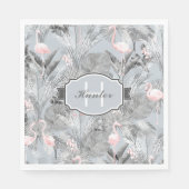 Serviette En Papier Flamant rose Orchidée Tropical Motif Grey ID868 (Devant)