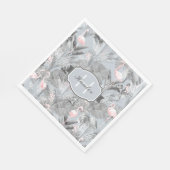 Serviette En Papier Flamant rose Orchidée Tropical Motif Grey ID868 (Coin)