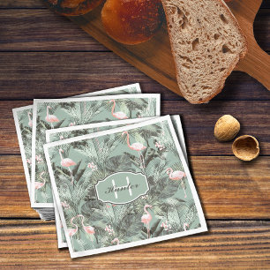 Serviette En Papier Flamant rose Orchidée Tropical Motif Sage ID868
