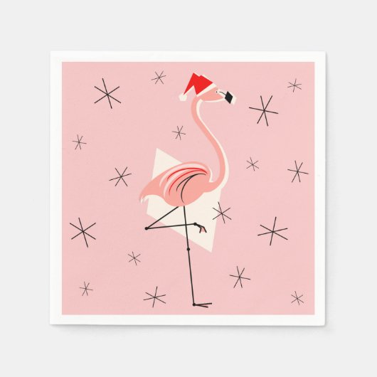 Serviette En Papier Flamant rose Père Noël Papier rose (Devant)