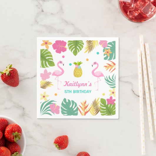 Serviette En Papier Flamant rose Pool Party Napkin Flamant rose tropic (En situation)