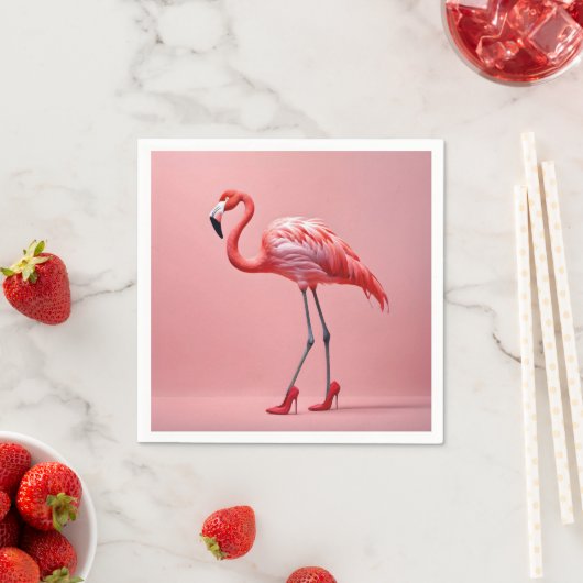 Serviette En Papier Flamant rose portant des talons rouges hauts (En situation)