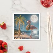 Serviette En Papier Flamant rose portant une couronne de Noël (En situation)