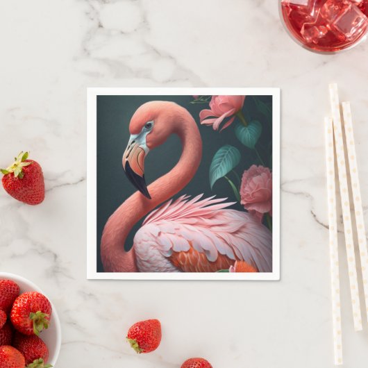Serviette En Papier Flamant rose rose. (En situation)