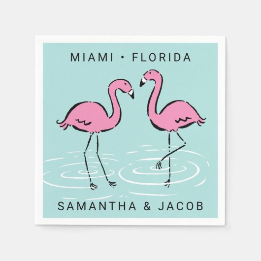 Serviette En Papier Flamant rose rose Ajouter des noms et un emplaceme (Devant)