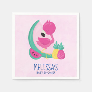 Serviette En Papier Flamant rose rose avec Baby shower de fruits tropi