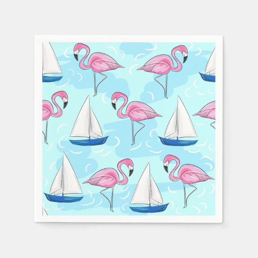 Serviette En Papier Flamant rose rose Blue Voilier Preppy (Devant)