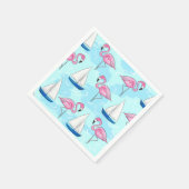 Serviette En Papier Flamant rose rose Blue Voilier Preppy (Coin)